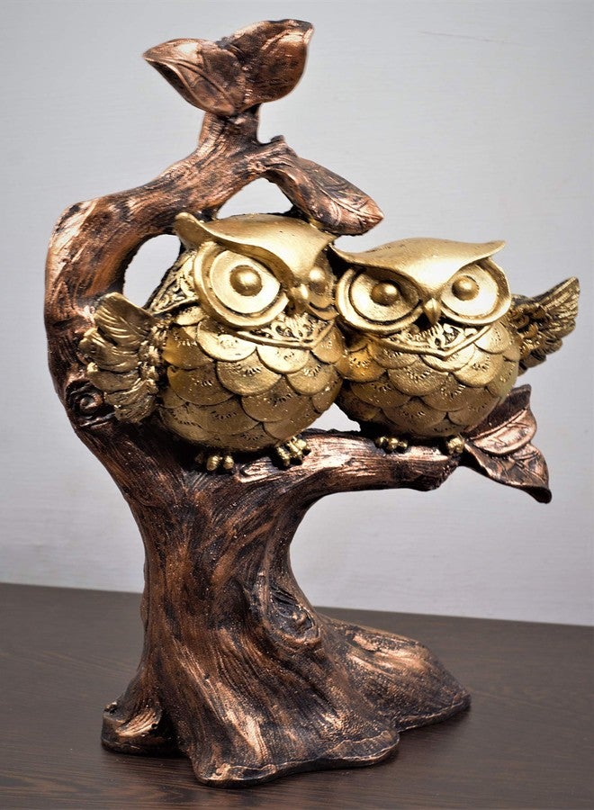 Inara Resin Creation Owl Statue/Idol/Showpiece For Home/Living Room Decoration (Golden & Brown) - 3.94X9.84 Inch - Image 2